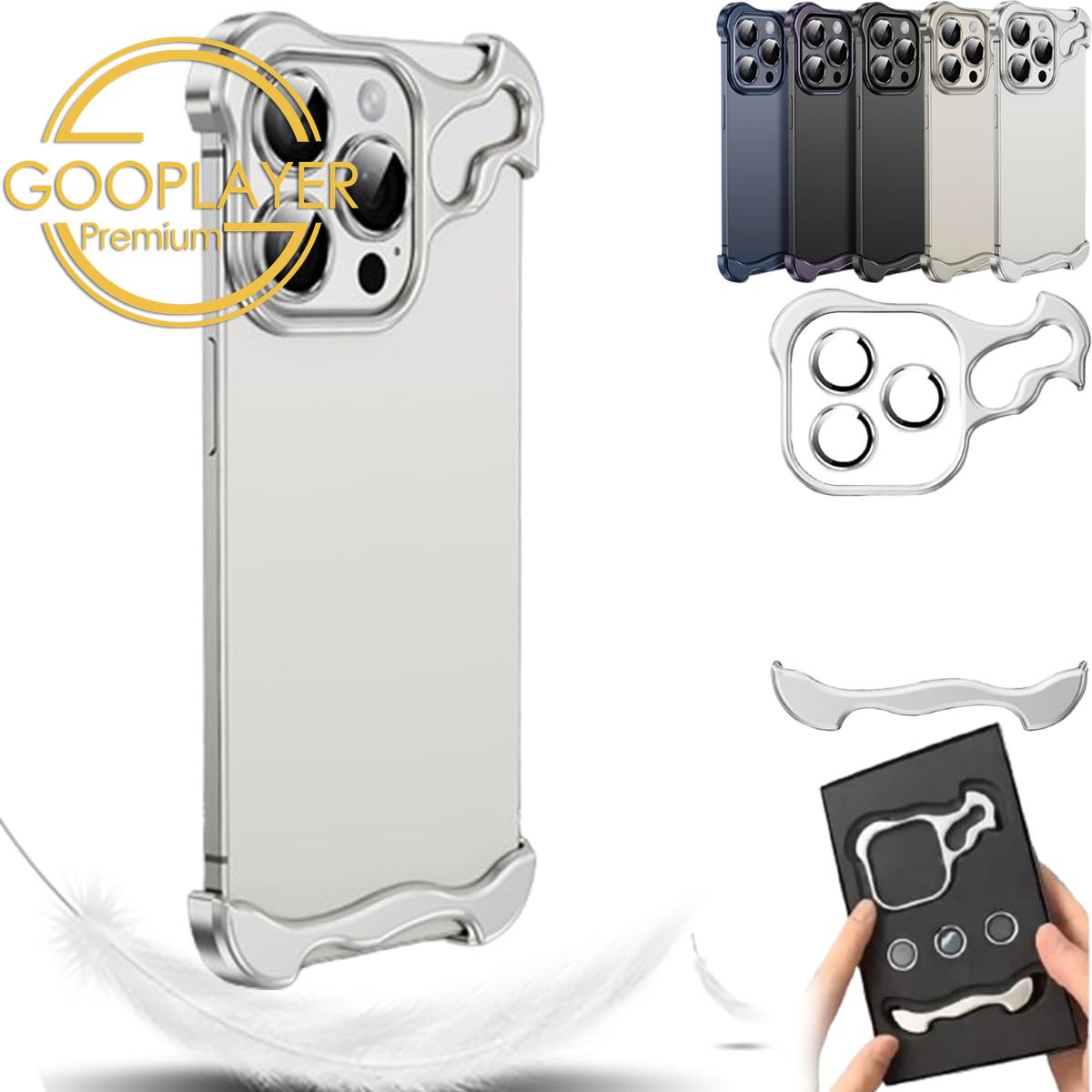 For iPhone 16 15 14 13 12 Pro Max Phone Case, Special-Shaped Premium Titanium Grey Aluminum Metal Frame Corner Anti-Fall Shockproof Borderless Slim Bumper Built-in Camera Protector Hard Cover
