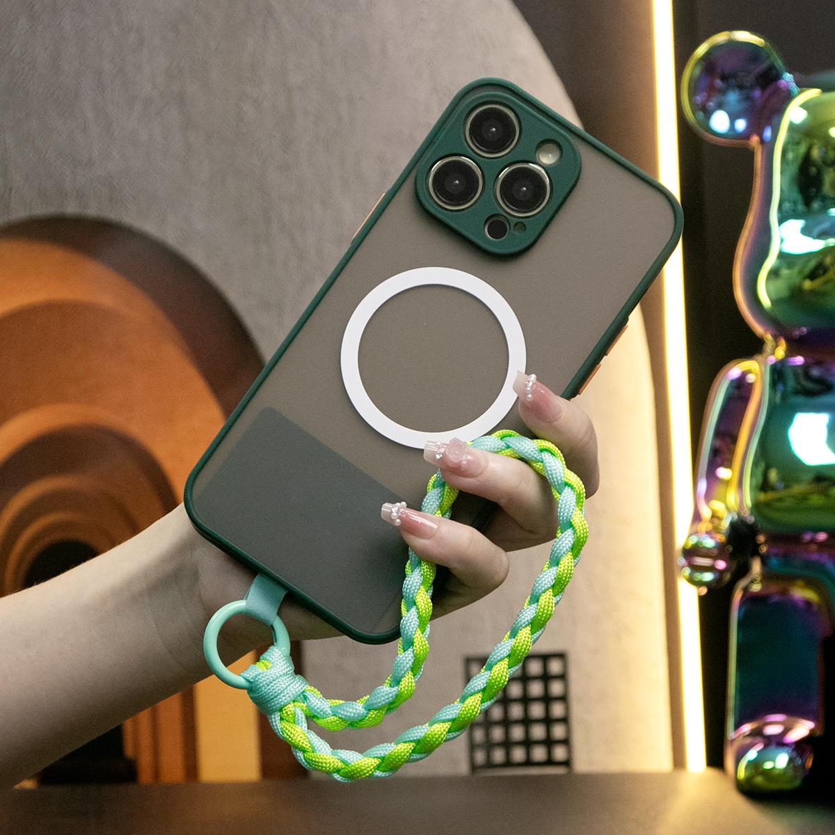 Luxury Matte Clear Support Magnetic For Magsafe Phone Case With Woven Wristband For iPhone 16 15 14 13 12 Plus Pro Max Plus Mini Wireless Charge Back Cover