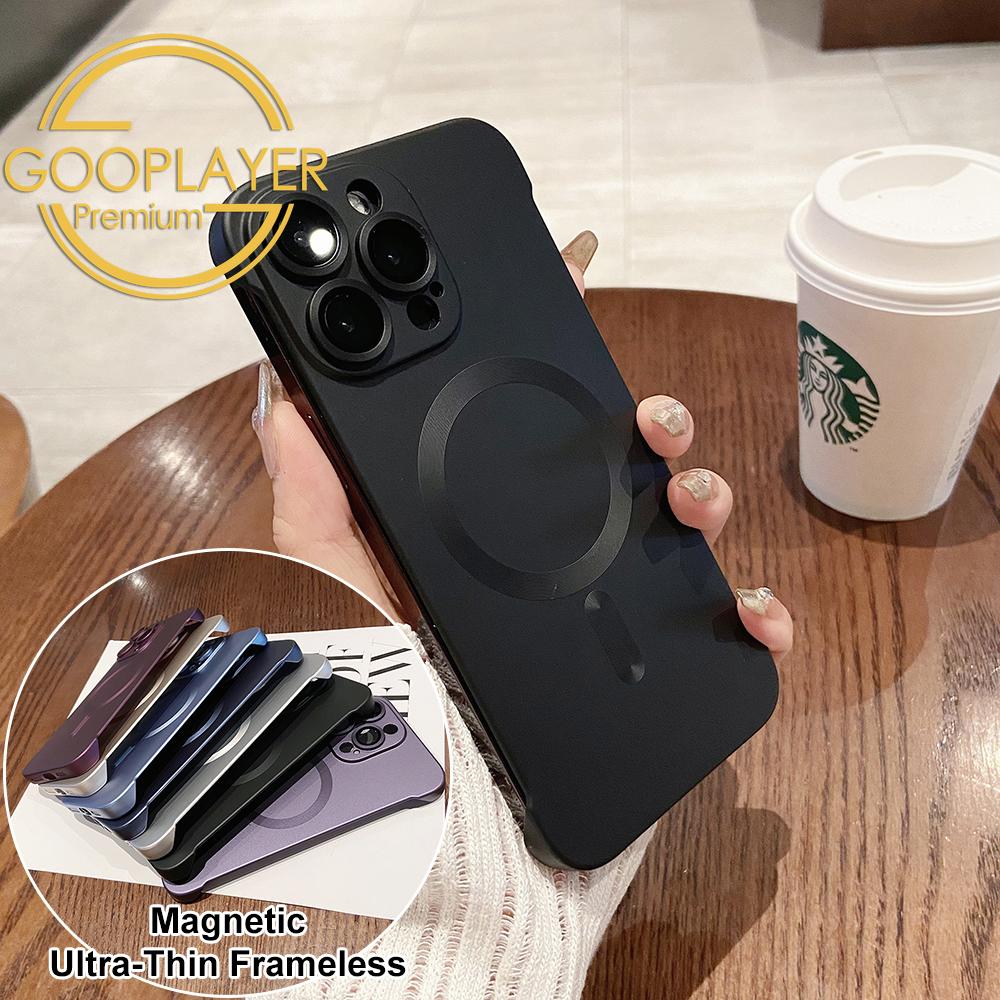 For iPhone 16 15 14 13 Pro Max Phone Case, Ultrathin Magnetic Support Wireless Charging Metallic Glossy Titanium Frameless PC for Magsafe Hard Matte Full Cover