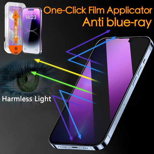 One-Click Film Applicator Anti Blue-Ray Screen Protector Automatic Dust Removal Eye Protection Anti Blue Light Glass Tempered Film for iPhone 16 15 14 13 12 11 Pro Max XSMax XR X XS