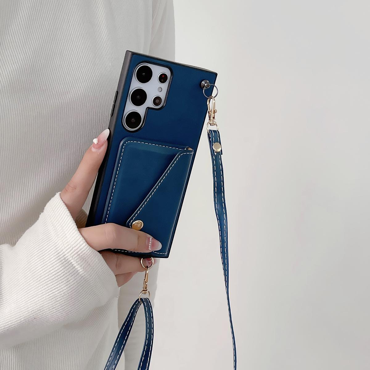 Crossbody Wallet Case for Samsung S24 S23 S22 S21 Ultra Plus Card Holder Lanyard Handbag Luxury Leather Card Slot Cover Handbag