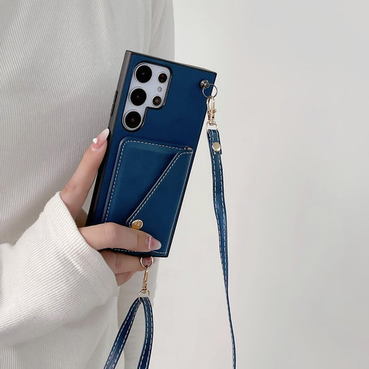 Crossbody Wallet Case for Samsung S24 S23 S22 S21 Ultra Plus Card Holder Lanyard Handbag Luxury Leather Card Slot Cover Handbag