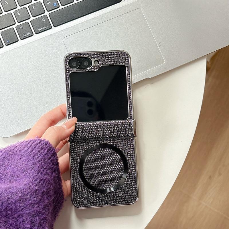 Luxury Glitter Rhinestone Strong Magnetic PC Flip Phone Case For Samsung Galaxy Z Flip6 Flip5 Flip4 Flip3 5G Smart Phone Full Cover