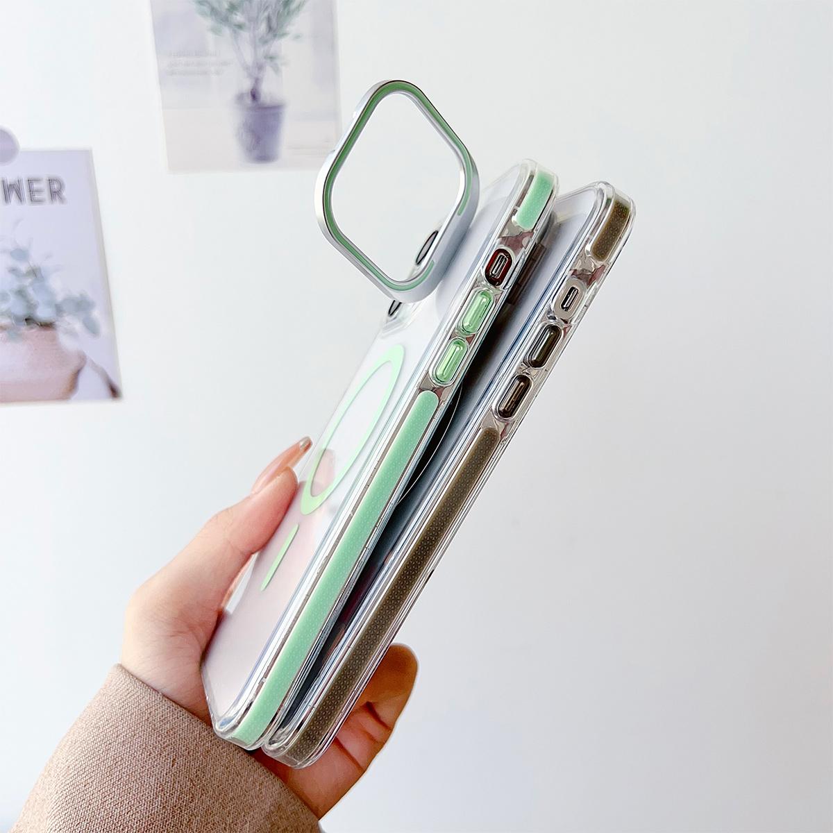 Dual Color Lens Stand Magnetic For Magsafe Wireless Charging Phone Case For iPhone 16 15 14 13 Pro Max Plus Clear TPU Acrylic Hard Cover
