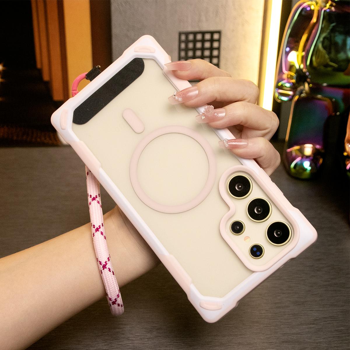 For Samsung S24 Ultra S24Plus S24 Case, Two-tone Magnetic Acrylic, Luxury Elegant Clear Case With Short Wristband Camera Protection Heavy Duty Protection Shockproof Hard Cover