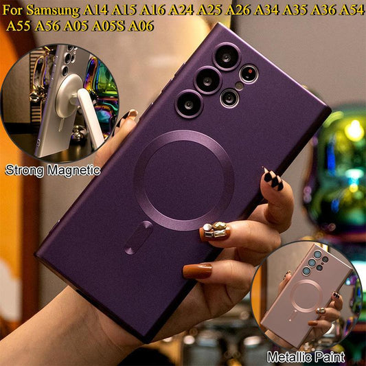 For Samsung A14 A15 A16 A24 A25 A26 A34 A35 A36 A54 A55 A56 A05 A05S A06 Case, Metallic Paint Magnetic Soft Metallic Glossy Slim, Full Camera Cover Protection Soft Phone Case