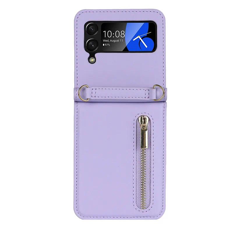 for Samsung Galaxy Z Flip 6 4 5 Z Flip 3 Case Luxury Card Slot Phone Holder Zipper Wallet Crossbody Cover Folding Case Coque