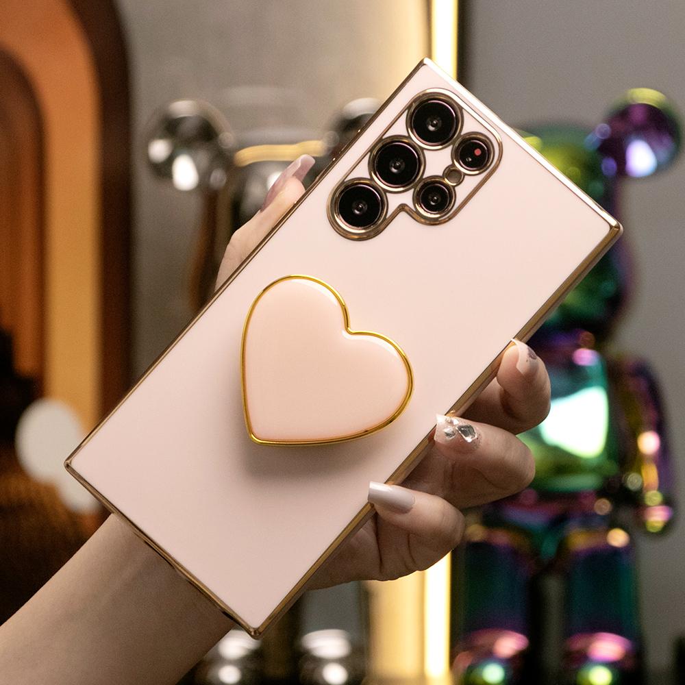 Plating Love Heart Pop Stand Phone Case For Samsung S25 S24 S23 S22 S21 Note20