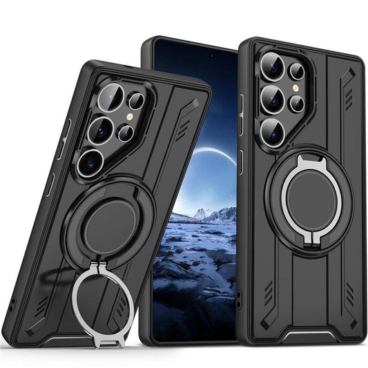 Dust-proof Protection Phone Case Portable 360 Rotating Metal Kickstand For Samsung S25Ultra S25 S24 S23 S22 Support Wireless Charging Bumper Shockproof Hard Full Cover