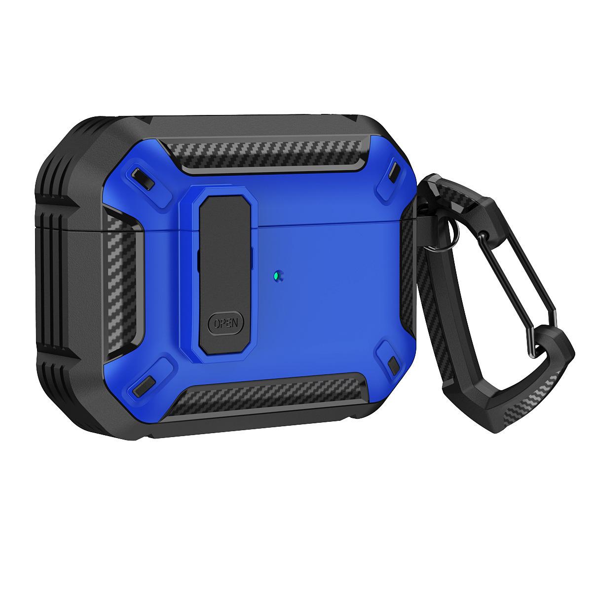 Switch Lock Earphone Case For Airpods Pro Luxury Carbon Fiber Armor Bluetooth Earphone Charging Box Cover For Airpods 2 3 2021