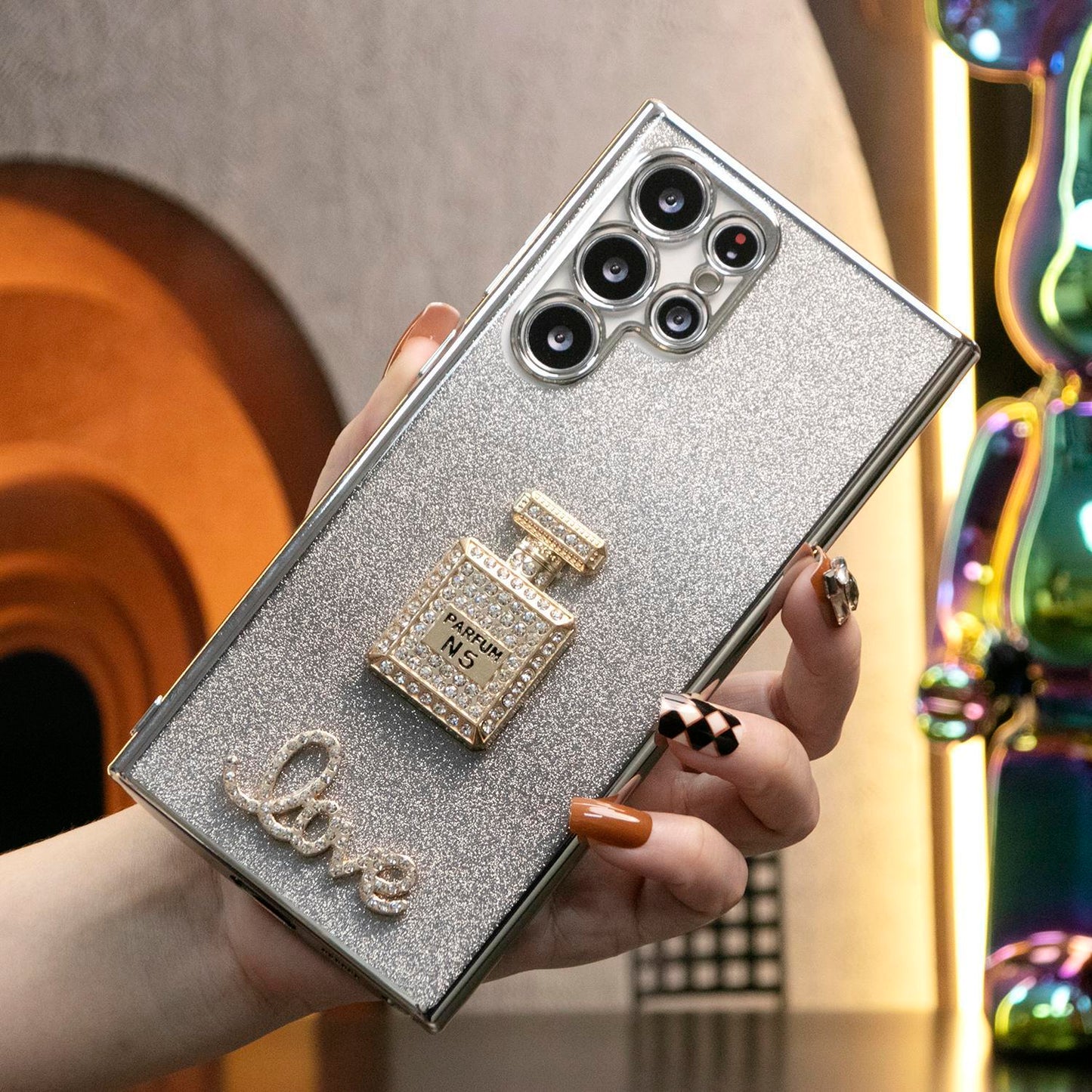 Luxury Diamond Mirror Perfume Bottle Stand Glitter Clear Gradient TPU Plating Shockproof Soft Phone Case For Samsung S24Ultra S24FE S24 S23 S22 S21 FE Plus Ultra