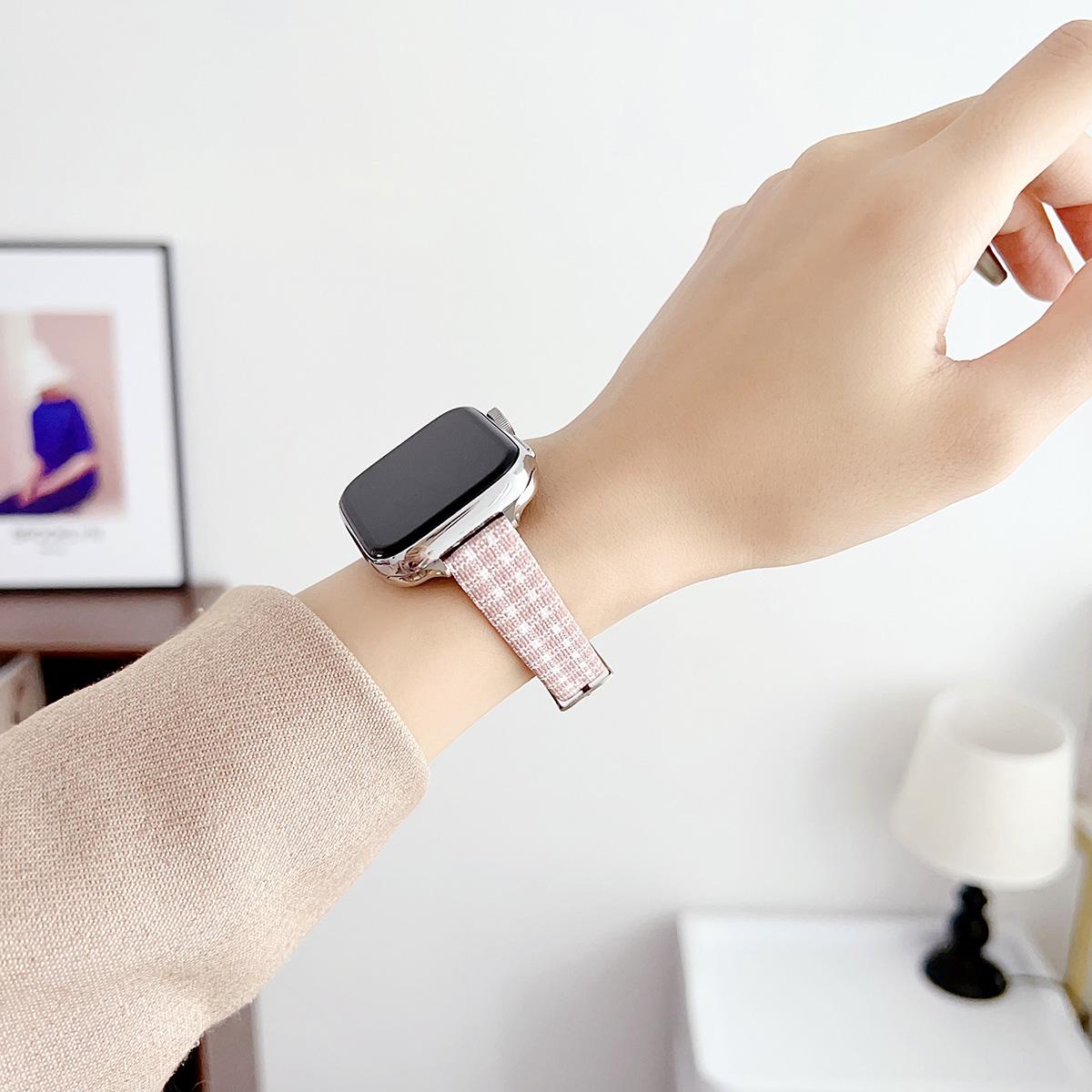 Plaid Canvas Metal Strap for Apple Watch 44mm Band 45 42 38 41 Ultra 49mm Link Bracelet for IWatch Series 9 8 7 6 SE 5 4