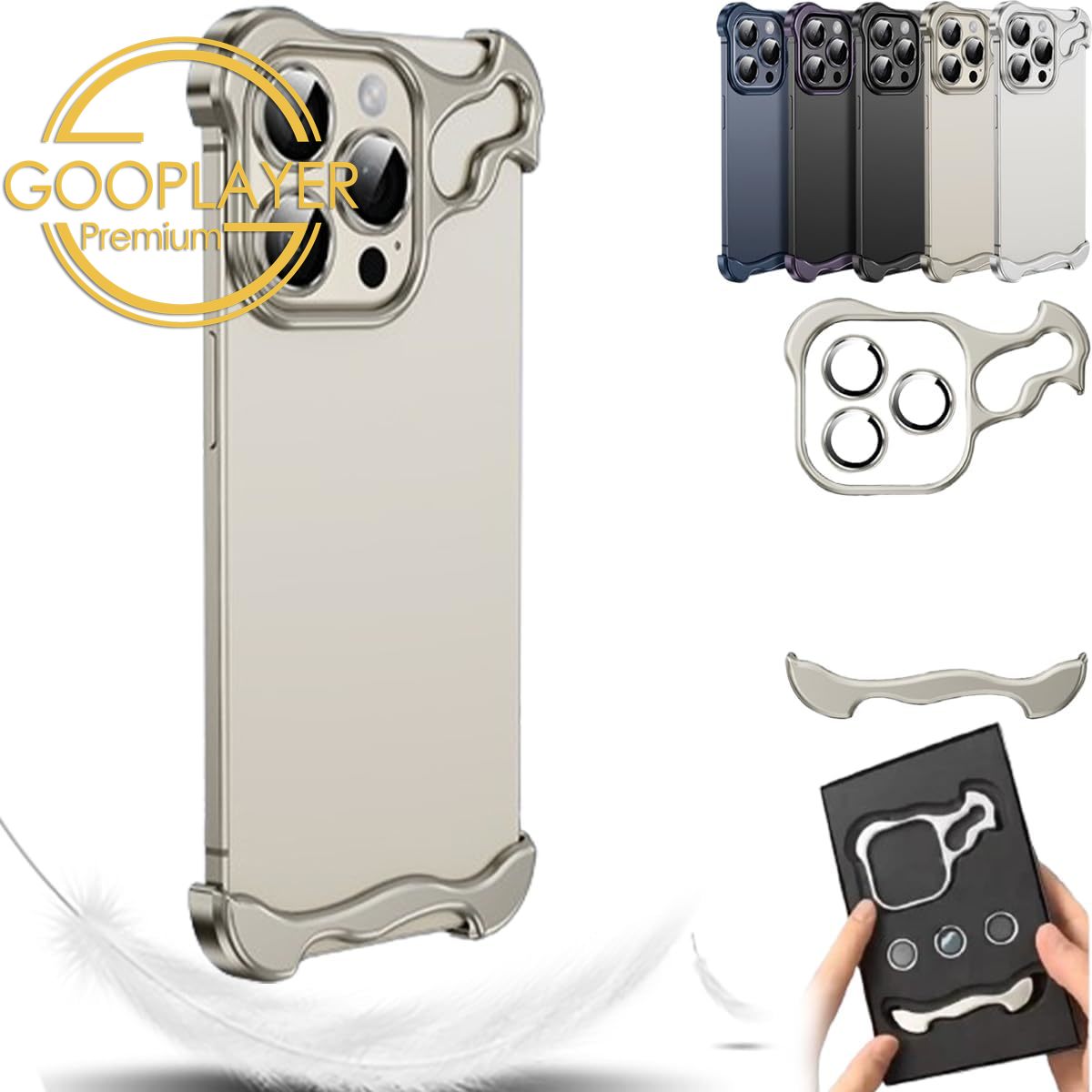 For iPhone 16 15 14 13 12 Pro Max Phone Case, Special-Shaped Premium Titanium Grey Aluminum Metal Frame Corner Anti-Fall Shockproof Borderless Slim Bumper Built-in Camera Protector Hard Cover