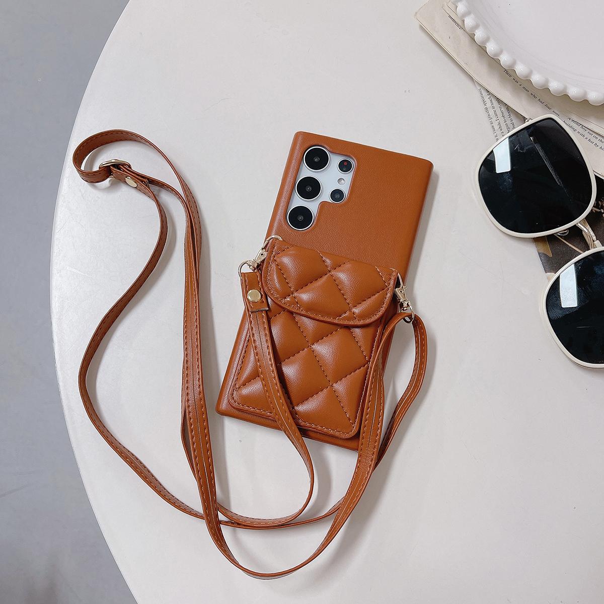 Crossbody Wallet Case For Samsung S25 S24 S23 S22 A15 A25 A35 A55 Rhombic UP Down Leather Shoulder Chain Side Buckle Cover