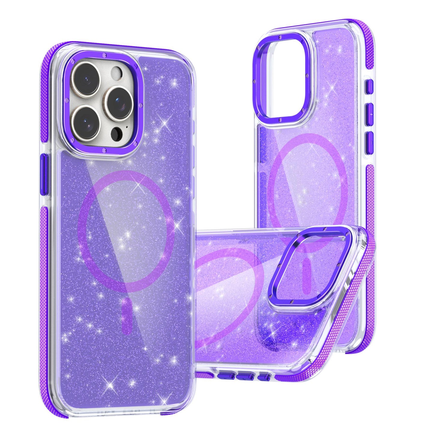 Dual Color Magnetic For Magsafe Wireless Charging Case With Glitter Powder For iPhone 16 15 14 13 12 11 Pro Max Plus Hard Cover