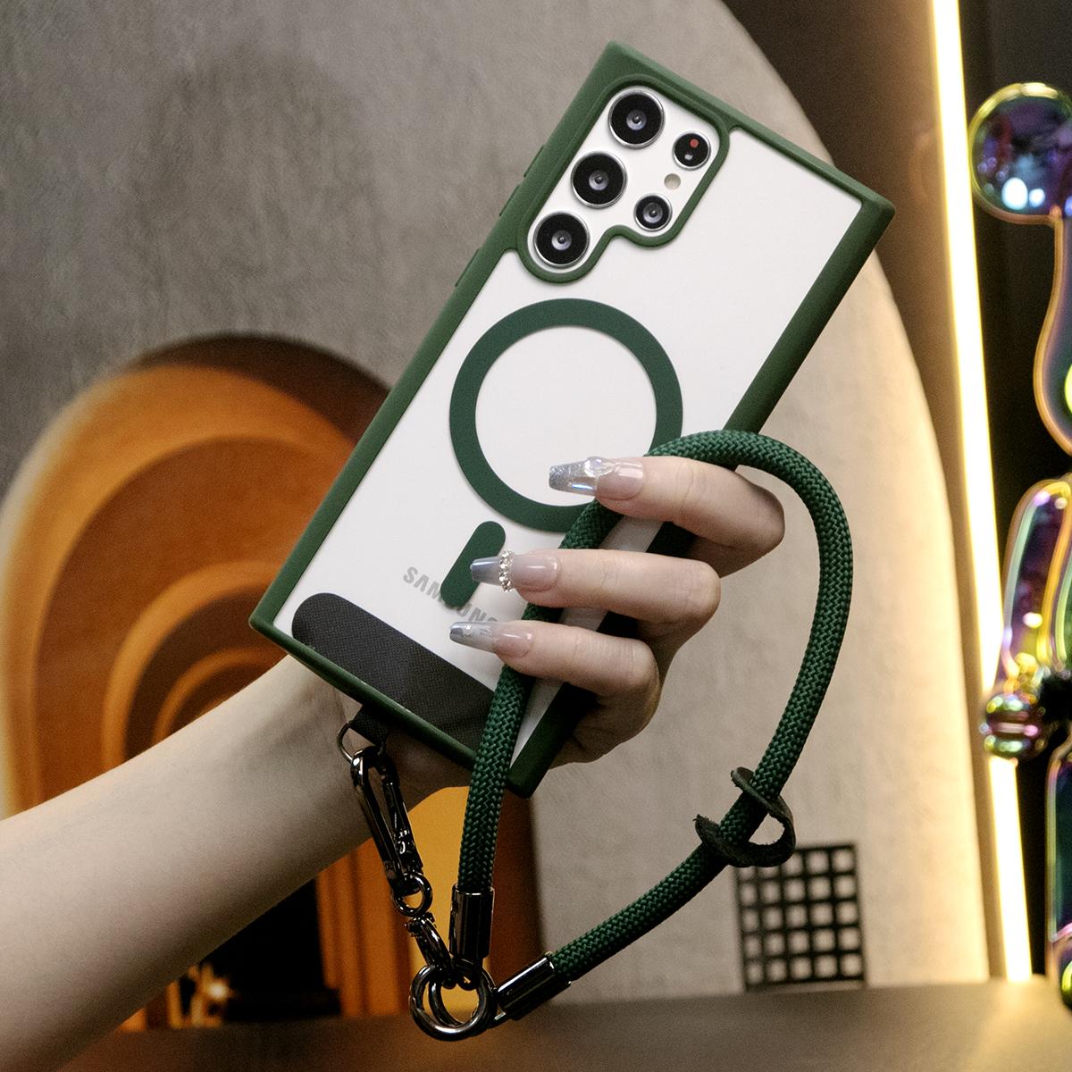 Transparent Magnetic Shockproof Hard Phone Case With Multifunctional Climbing Rope For iPhone 16 15 14 13 12 11 XR X XSMax Candy Color Edges Clear Acrylic Cover