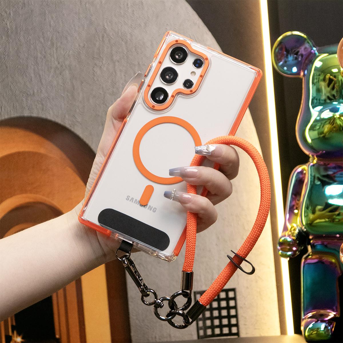 Dual Color Magnetic Clear Shockproof Phone Case For Magsafe Wireless Charging Case With Multifunctional Climbing Rope For Samsung S24 S23 Plus Ultra Clear TPU Acrylic Hard Cover