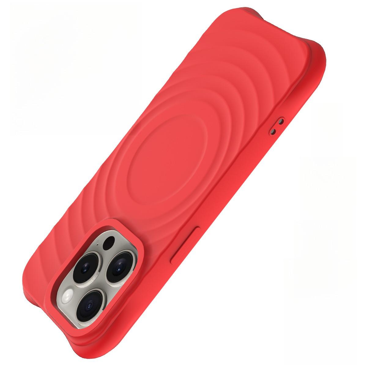 Matte Ripple Pattern Magnetic Silicone Phone Case For iPhone 16ProMax 16E 16 15 14 13 12 Skin Feel Heavy Duty Protection Shockproof Soft Full Cover