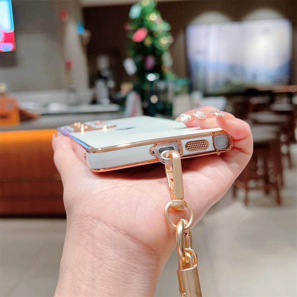 Plating Love Heart TPU Phone Case with Leather Wristband For Samsung S25Ultra S24 S23 S22 S21 Shockproof Soft Full Cover