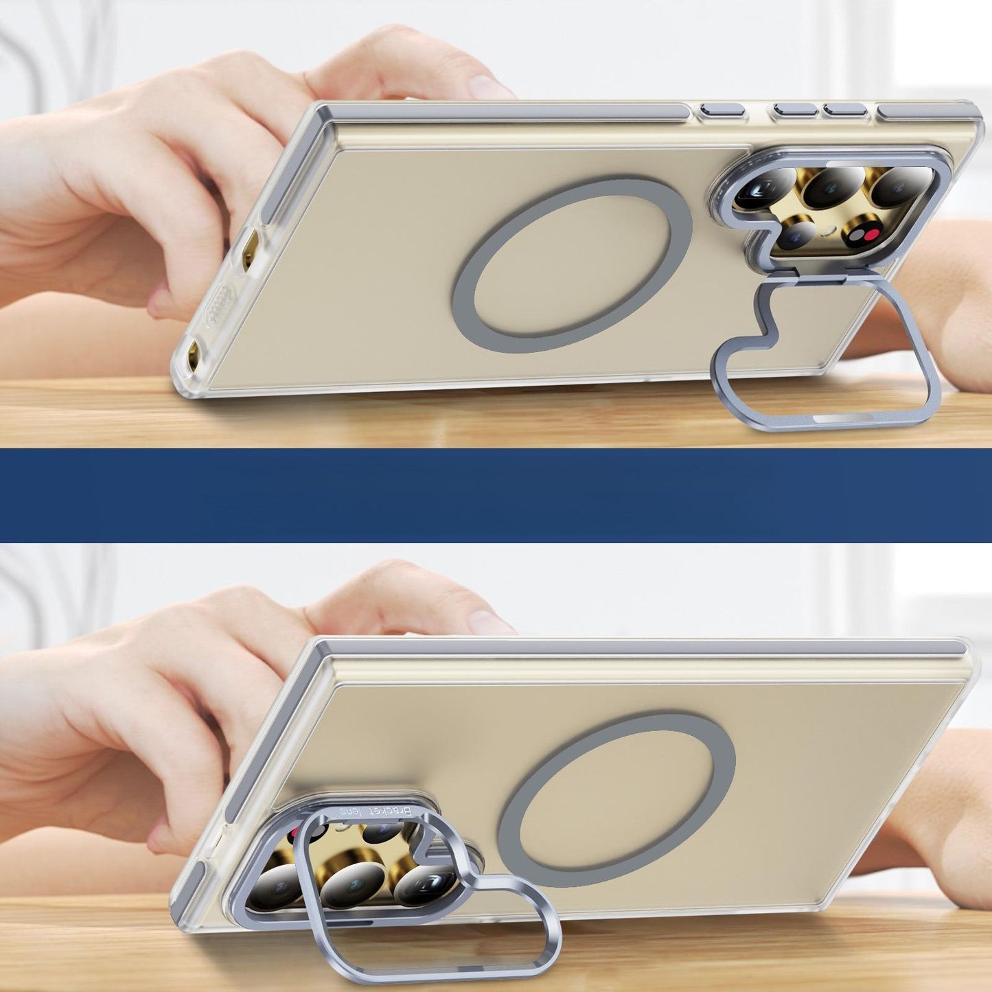 Matte Transparent Anti-Dust Anti-Fall Bumper Shockproof Strong Magnetic Phone Case With Metal Camera Kickstand for Samsung S25Ultra S24 S23FE S23 A14 A15 A25 A35 A54 Bumper Hard Cover