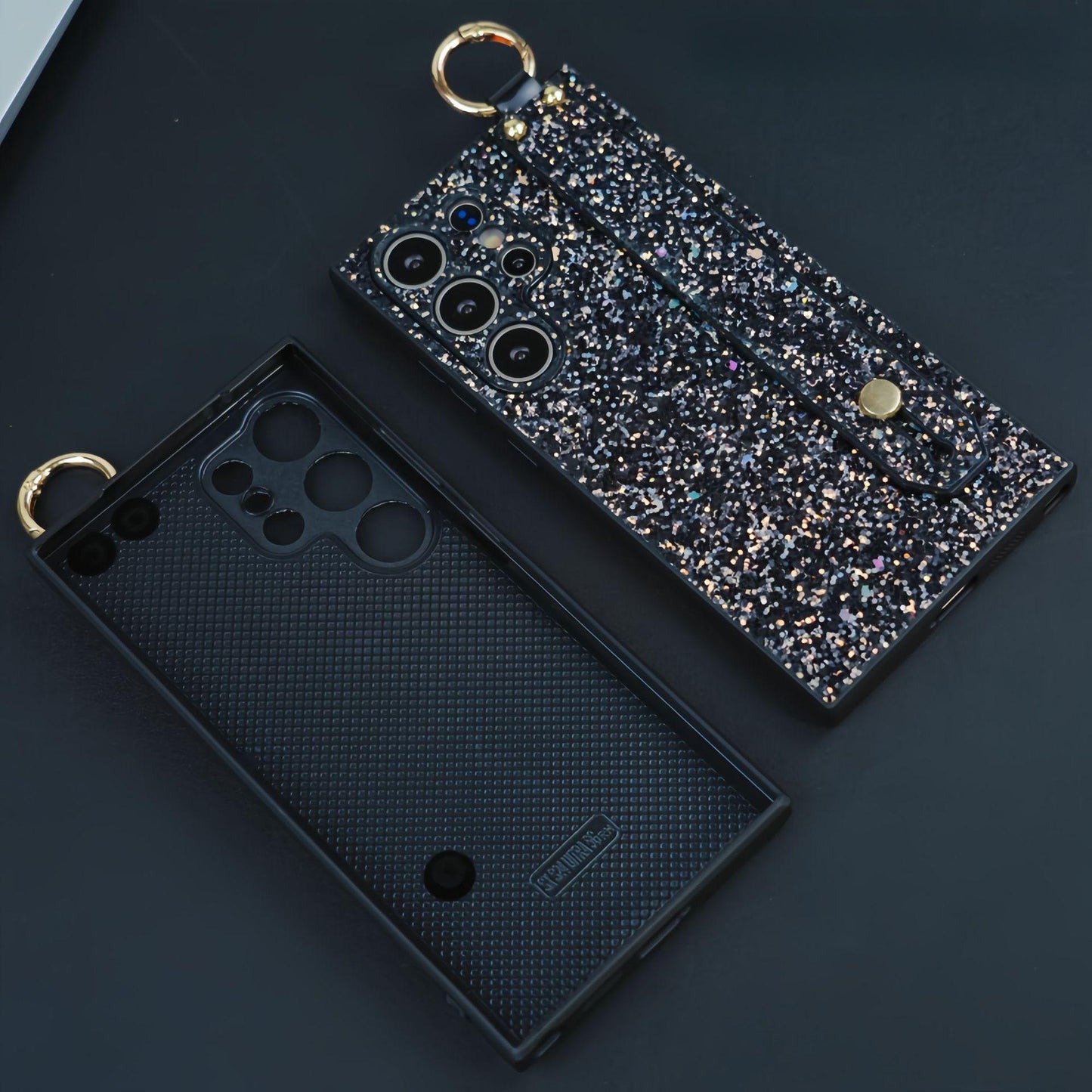 For Samsung S25Ultra S25 S24 S23 S22 S21 Case With Wristband, Glitter Durable Faux Kickstand Shockproof Hard Full Cover Phone Case