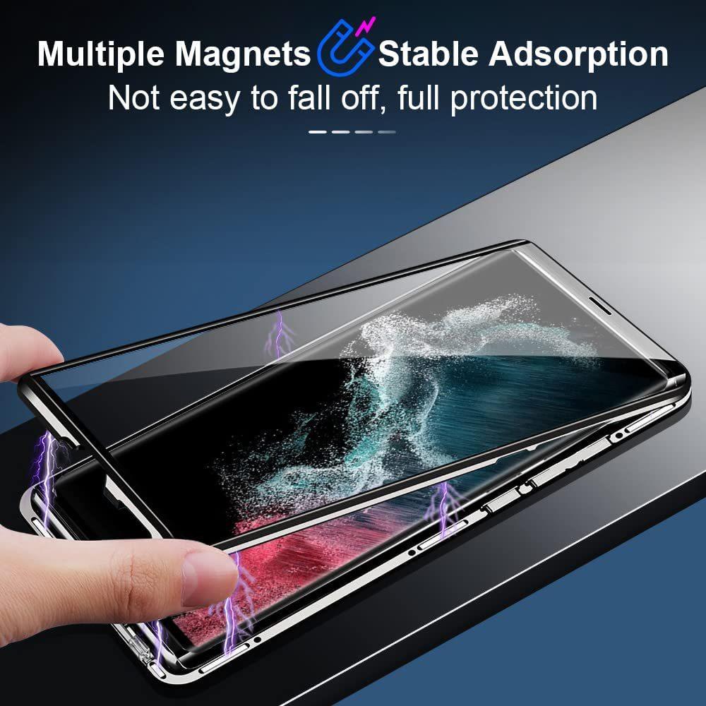 Clear Double Sided Full Cover Magnetic Adsorption Case for Samsung S25Ultra S25 S24 S24FE S24Plus S24Ultra S23 Ultra S23Plus S22 S21 Metal Frame Tempered Glass Shockproof Case