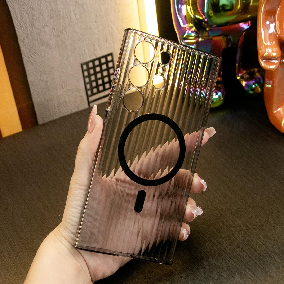 Corrugated Grille Magnetic Hard Phone Case for Samsung S24Ultra S24Plus S24 S23Ultra S23Plus S23 Matte Frozen Fog High Transparency