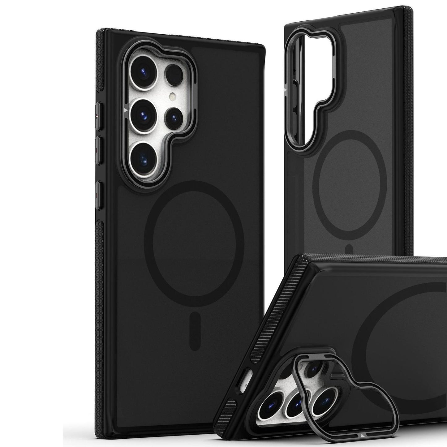 For Samsung S25Ultra S25 S24 S23FE A15 A14 A25 A24 A34 A35 A54 A55 Strong Magnetic Phone Case, Metal Camera Kickstand Protection, Elegant Matte Case Shockproof Bumper Hard Full Cover