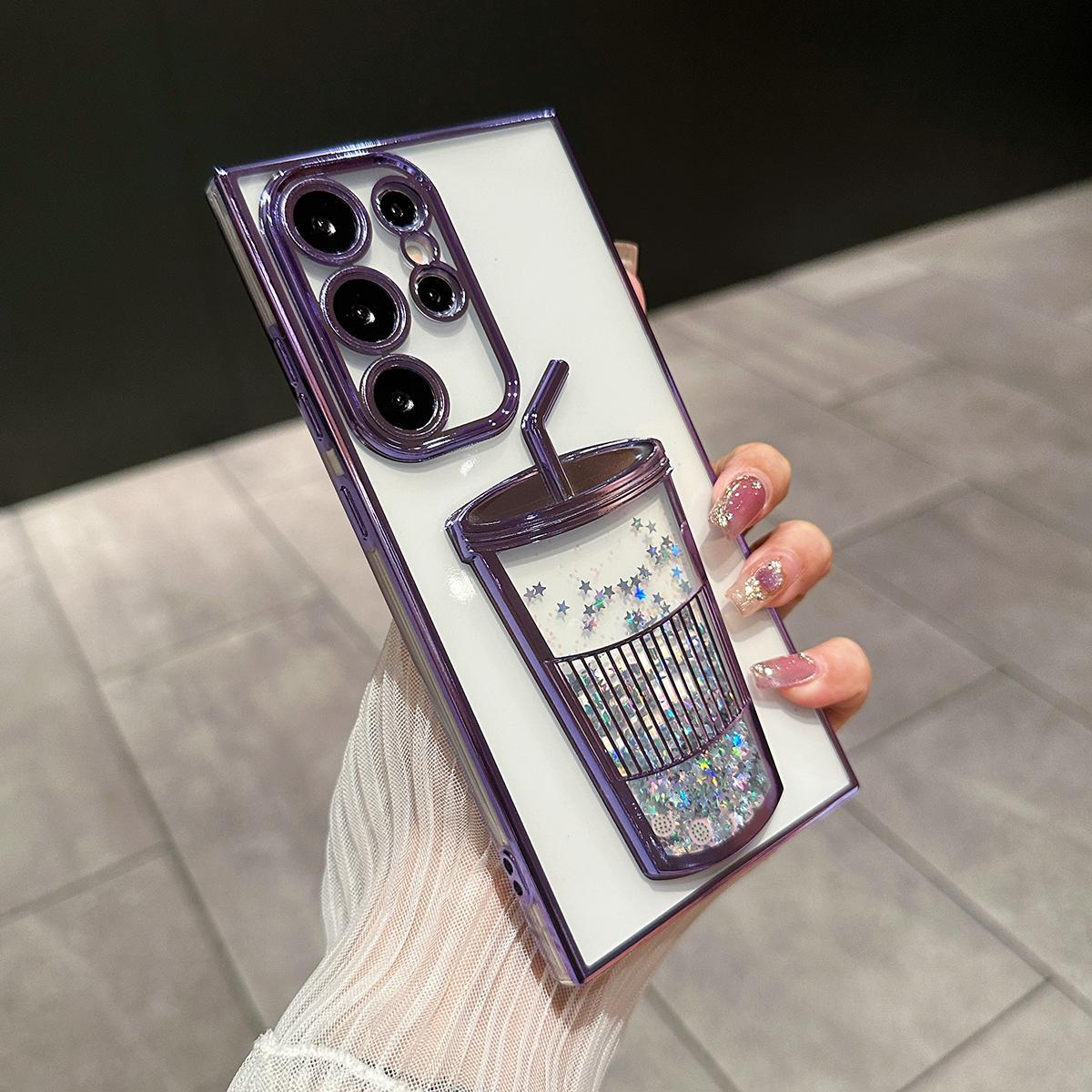 Three-Dimensional Quicksand Phone Case For Samsung S22 S23 S24 Ultra Plating Clear TPU Soft Shell For Fashion Trends Girls And Women