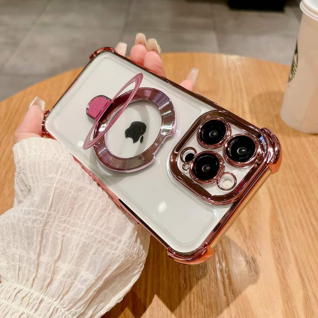 For iPhone 16 15 14 13 12 Pro Max Phone Case With Magnetic Kickstand, Clear High Definition Four Corners Shockproof Acrylic for Magsafe Anti-Fall Full Cover
