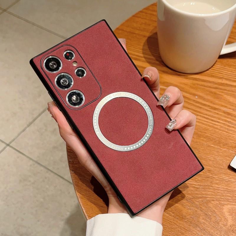 Square Leather Magnetic Case for Samsung Galaxy S22 Plus S21FE Note20 S23 Ultra Shockproof Cover Soft TPU Cases