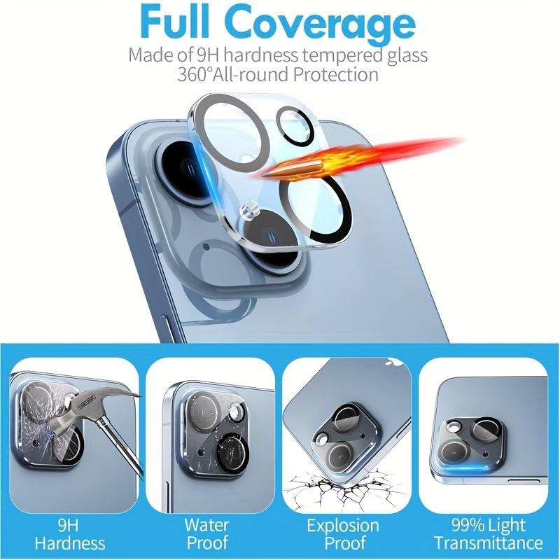 2 Pieces For iPhone 16 15 Pro Max 14 Plus 13 12 11 Camera Lens Protector, Ultra Clear Tempered Glass Full Camera Cover, 9H Hardness Protective Shield, Drop-proof