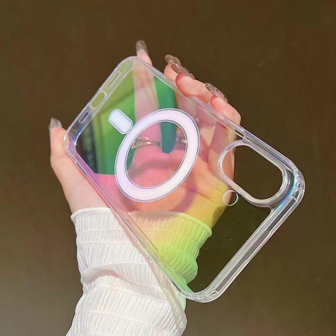 For iPhone 16 15 14 13 12 11 Pro Max Phone Case, Clear Laser Colorful Magnetic, Glitter Luxury Acrylic Elegant Case Camera Protection Shockproof for Magsafe Hard Full Cover