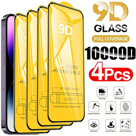 4PCS 9D Screen Protector Tempered Glass for IPhone 16 15 14 13 12 11 Pro Max Plus Protective Glass for IPhone X XR XS Max