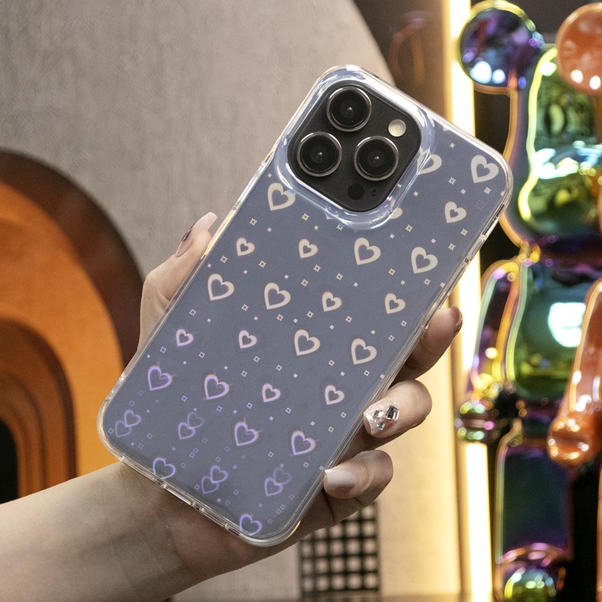 For iPhone 16 15 14 13 12 11 Pro Max Case, Clear Laser Love Heart, Glitter Luxury Elegant Case Shockproof Hard Cover