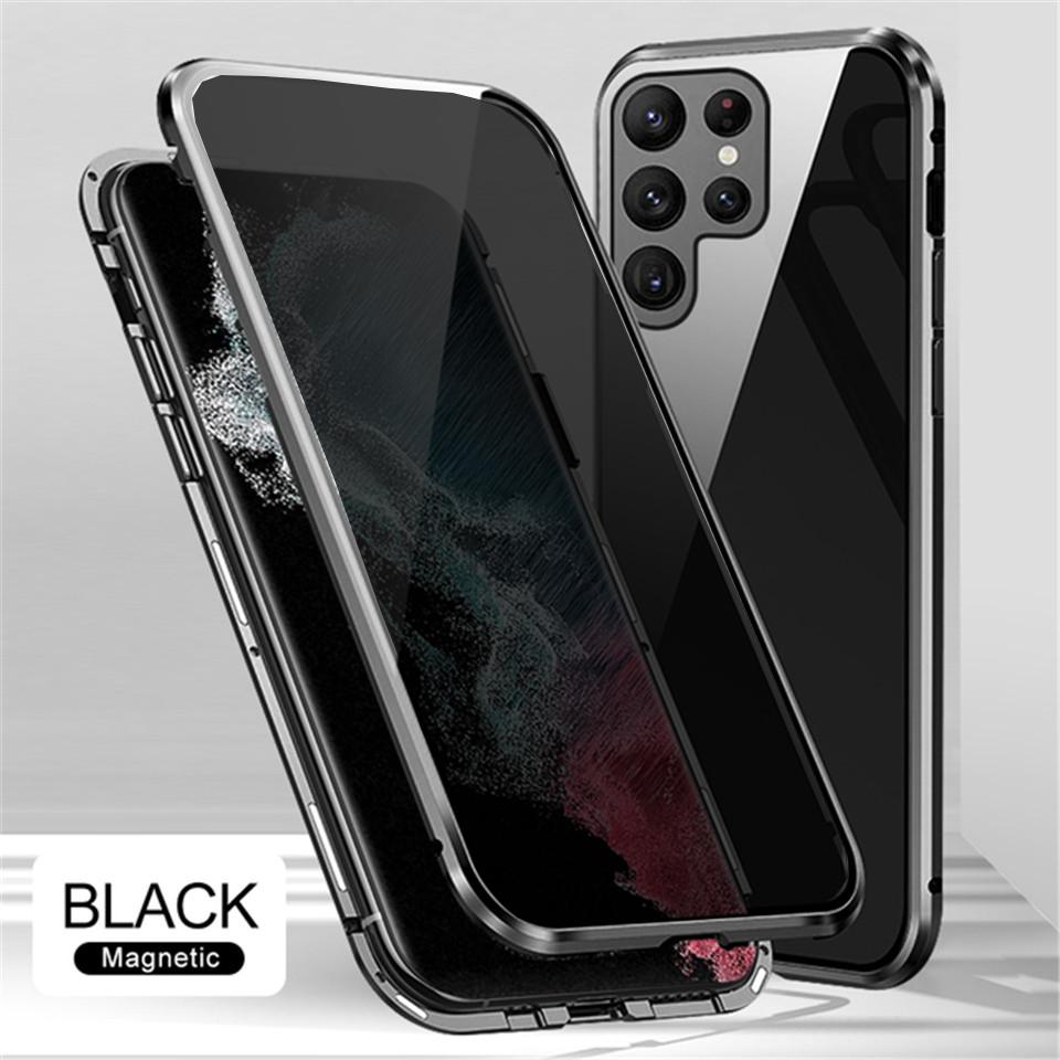 Anti Spy Privacy Magnetic Double Sided Full Cover Glass Case For Samsung Galaxy S24 S24Plus S24Ultra S23 S23Plus S23Ultra S22 S21 Anti Peeping Metal Bumper Cover