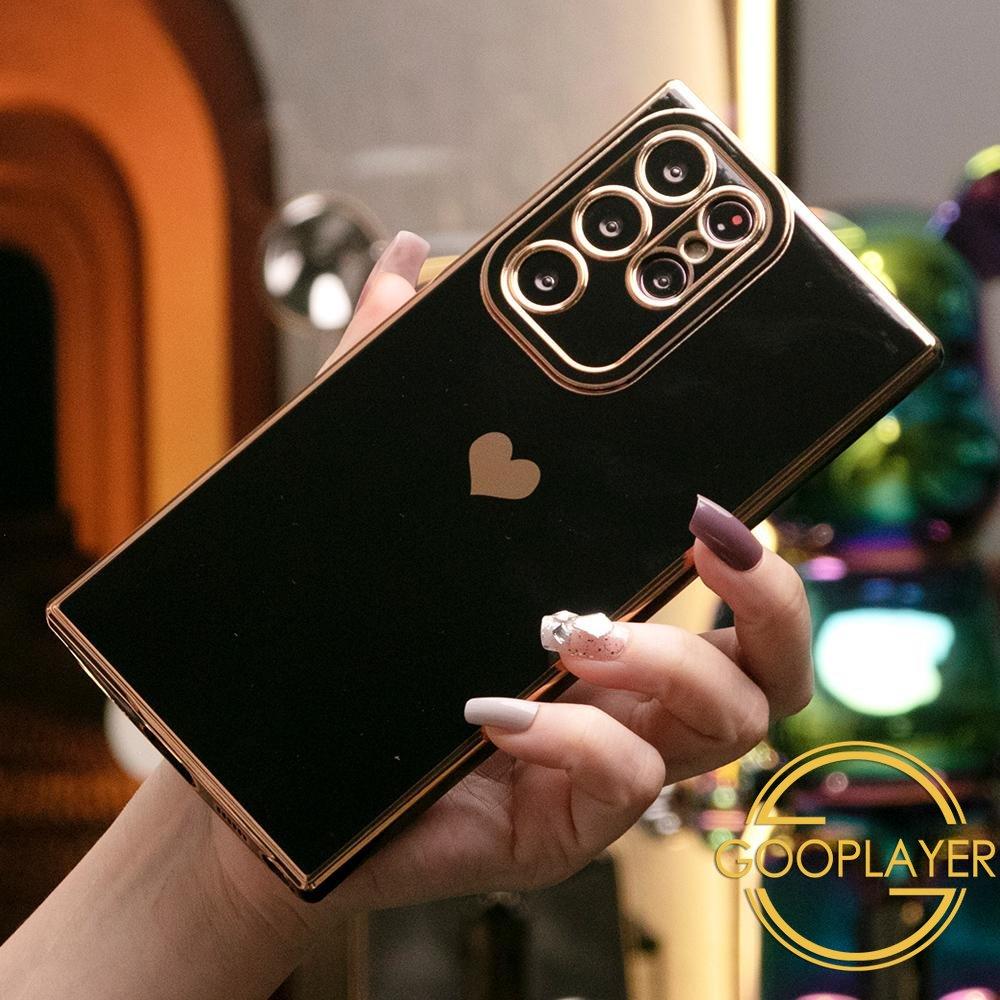 Luxury Love Heart Side Pattern Plating Basic Phone Case For Samsung S25Ultra S25 S24Ultra S24FE S24 S23 S22 S21Ultra FE Plus Ultra A55 A35 A25 A16 A15