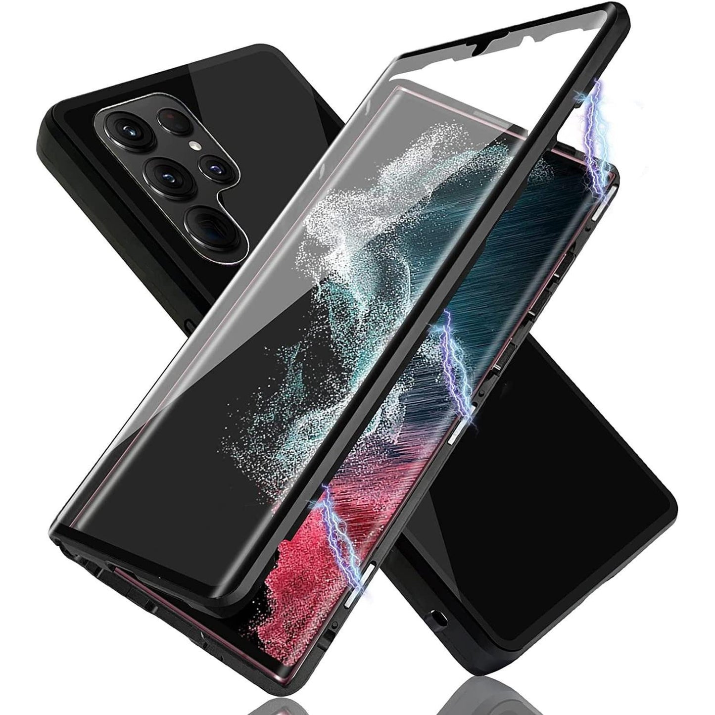 Clear Double Sided Full Cover Magnetic Adsorption Case for Samsung S25Ultra S25 S24 S24FE S24Plus S24Ultra S23 Ultra S23Plus S22 S21 Metal Frame Tempered Glass Shockproof Case