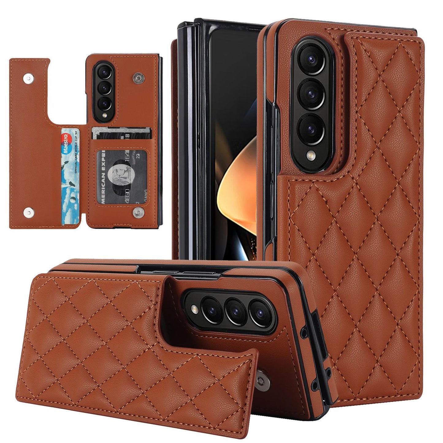 Flip Leather Wallet with Card Phone Case for Samsung Galaxy Z Fold 6 5 4 3 Fold6 Fold5 Fold4 Fold3 5G Soft Protective Back Cover
