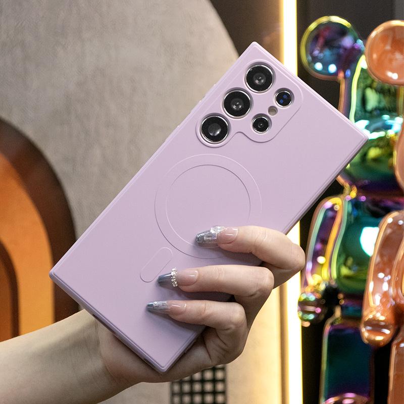 Strong Magnetic Phone Case For Samsung S25Ultra S25 S24 S24FE S22 S23 Ultra A15 A35 A55, Soft Liquid Silicone Shockproof Full Cover With Microfiber Lining