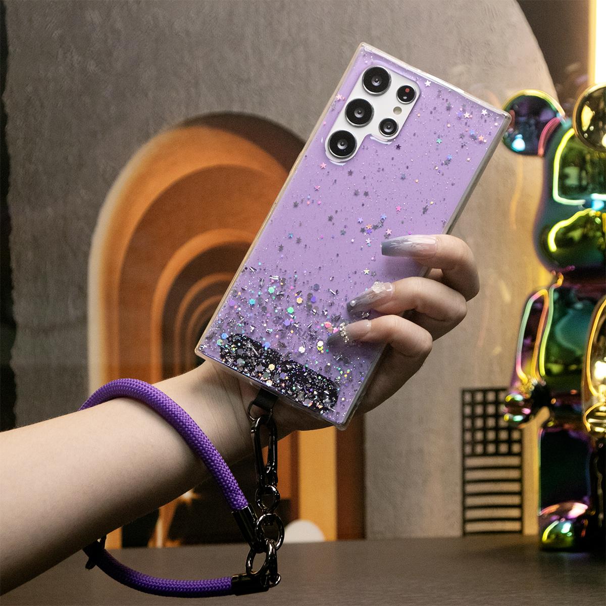 Glitter Star Sequin Basic Phone Case With Multifunctional Wristband For Samsung Galaxy S24 S23 S22 S21 S20 FE Note 20 Ultra Clear Soft TPU Back Cover