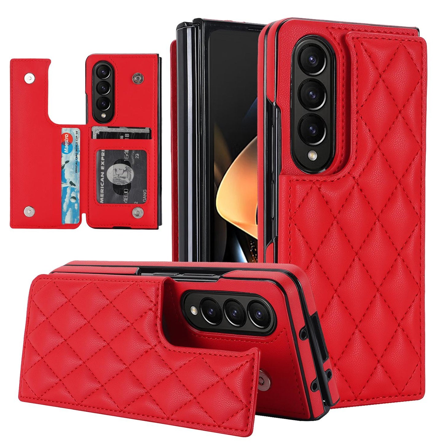 Flip Leather Wallet with Card Phone Case for Samsung Galaxy Z Fold 6 5 4 3 Fold6 Fold5 Fold4 Fold3 5G Soft Protective Back Cover