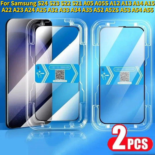 2pcs HD Install Tool Accessories Glass Tempered Film For Samsung S24 S23 S22 S21 Ultra Plus A05 A05S A12 A13 A14 A15 A22 A23 A24 A25 A32 A33 A34 A35 A52 A52S A53 A54 A55 Screen Protector