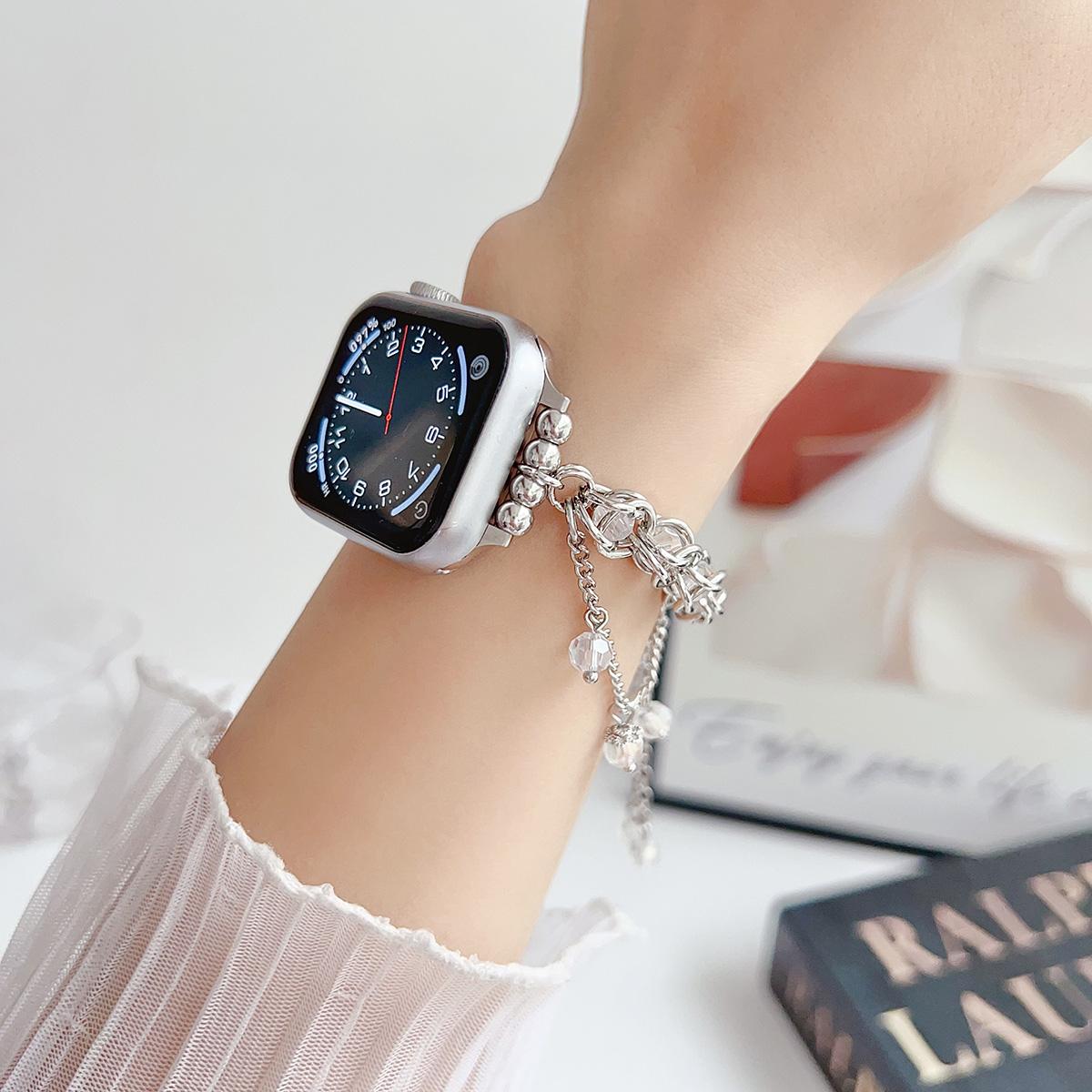 Crystal Tassel Chain Metal Strap for Apple Watch 44mm Band 45 42 38 41 Ultra 49mm Link Bracelet for IWatch Series 9 8 7 6 SE 5 4