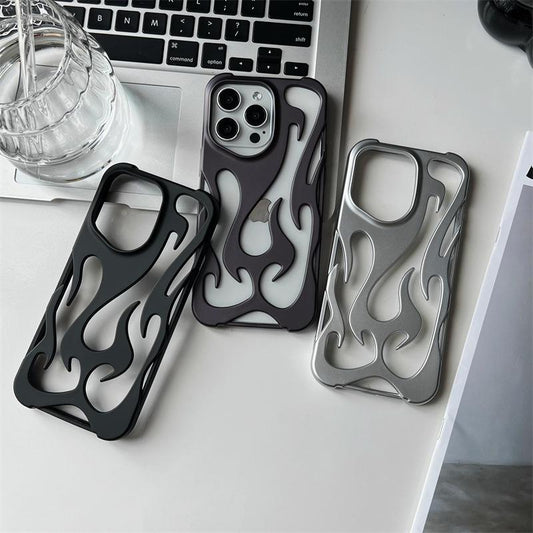 Matte Heat Dissipation Four Corner Shockproof Fire Pattern Hollow Out Cooling Phone Case For iPhone 16ProMax 15 14 13 12 11 Soft Full Cover