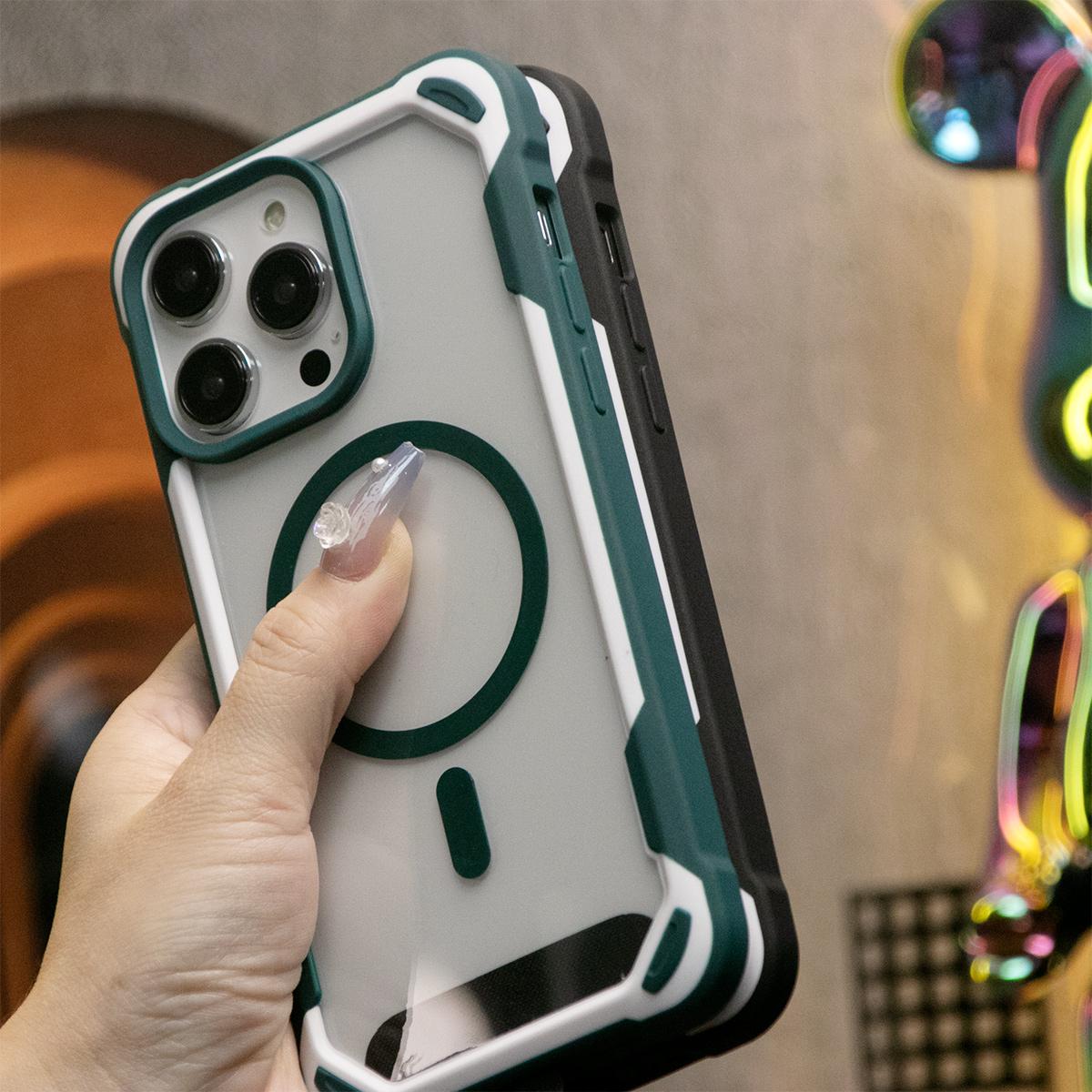 For iPhone 16 15 14 13 12 11 Pro Max Case, Clear Acrylic Two-tone Magnetic Phone Case With Adjustable Wristbands, Camera Protector Shockproof Non-Yellowing Heavy Duty Protection Hard Cover