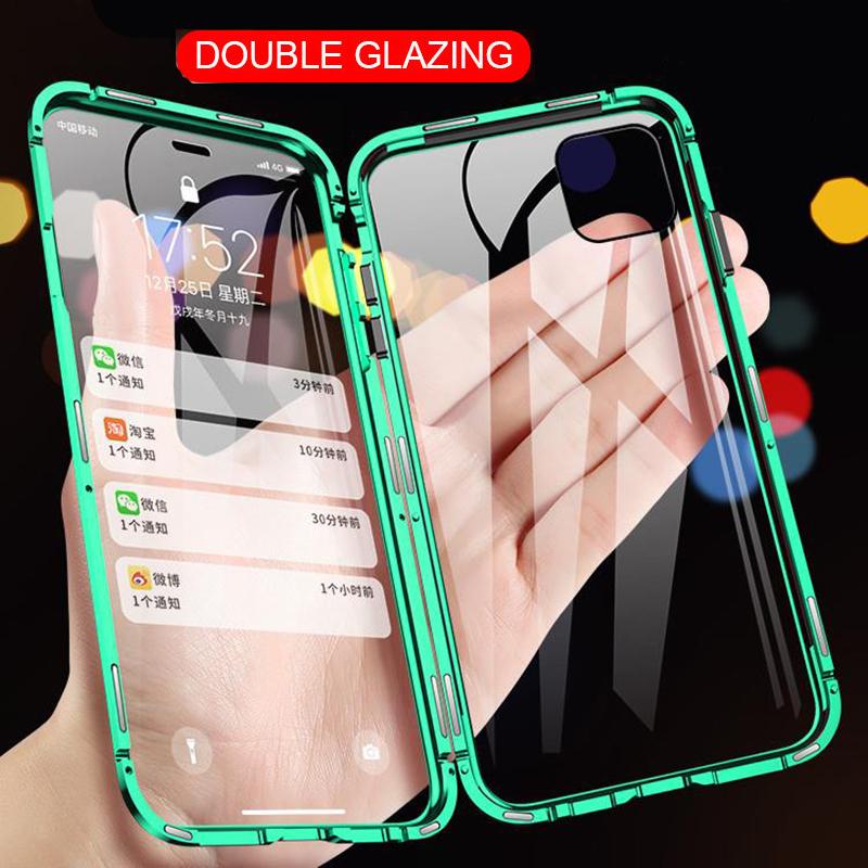 Double Sided Full Cover 360 Magnetic High Definition Adsorption Metal Case For iPhone 16 15 14 13 12 11 Pro Max Glass Cover