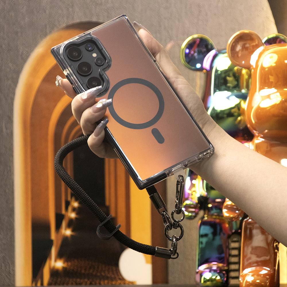 Laser Gradient Chameleon Strong Magnetic Case With Multifunctional Wristband For Samsung S25Ultra S24 S23 S22 S21FE A06 A15 A16 A25 A35 A36 A53 A54 A55 Metal Frame Acrylic Shockproof Cover