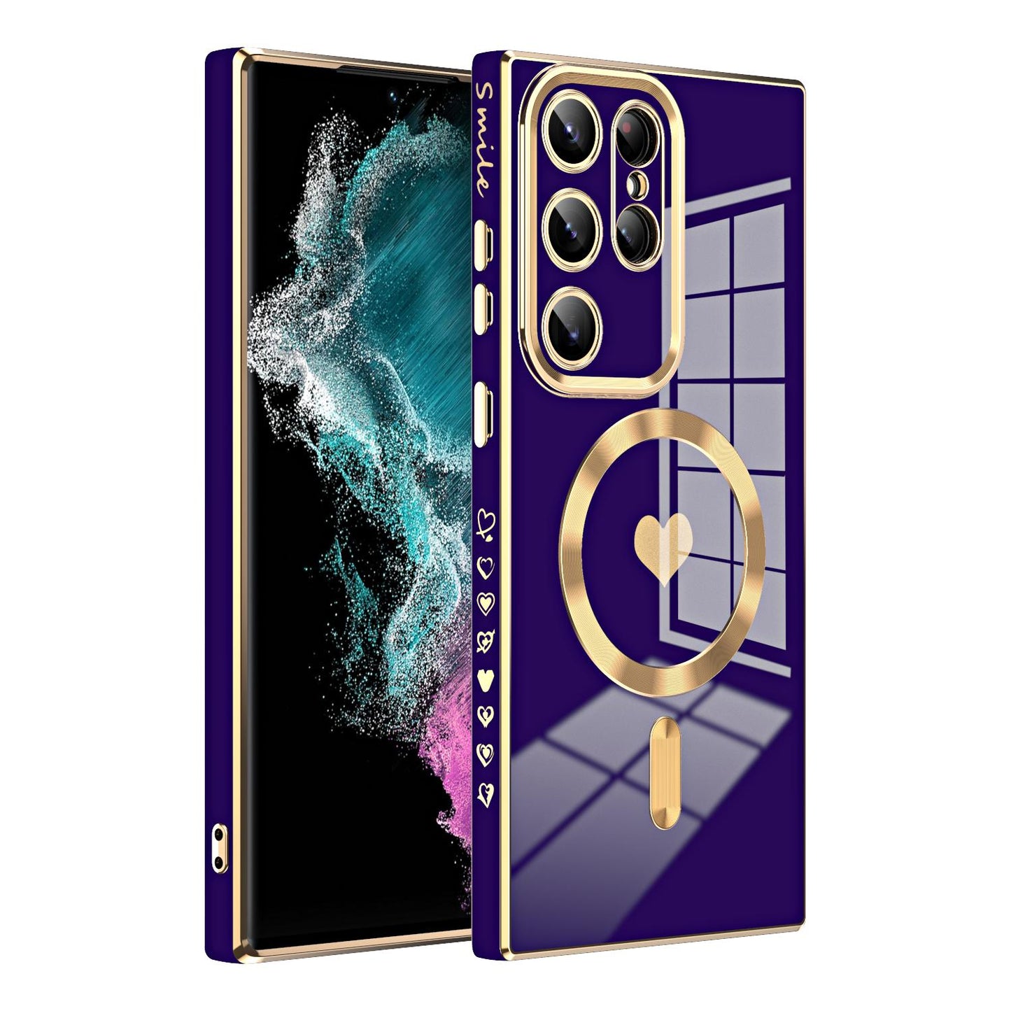 Electroplated Glossy Love Heart Magnetic TPU Case For Samsung S23 Ultra S22 S21 Plus Soft Cover