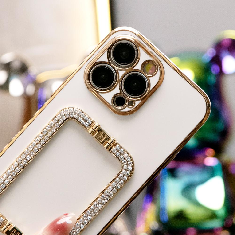 3D Crystal Square Holder Plating Phone Case for iPhone 16 15 14 13 12 Pro Max